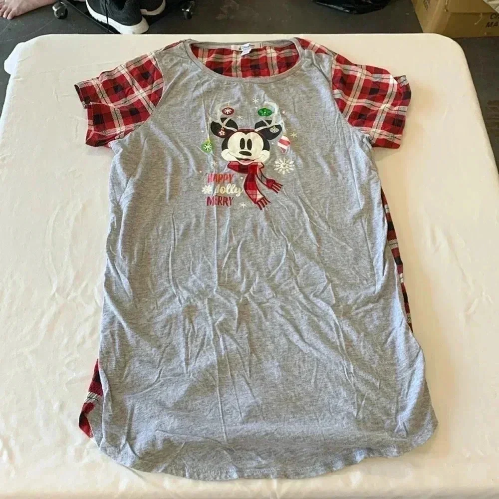 Disney Parks girls Mickey Christmas sleep shirt nightgown Medium large EUC